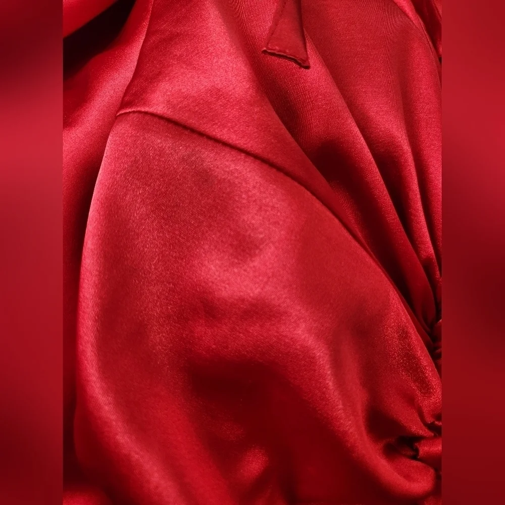 Jessica McClintok Full Length Halter Scrunch Red Satin Dress sz 6